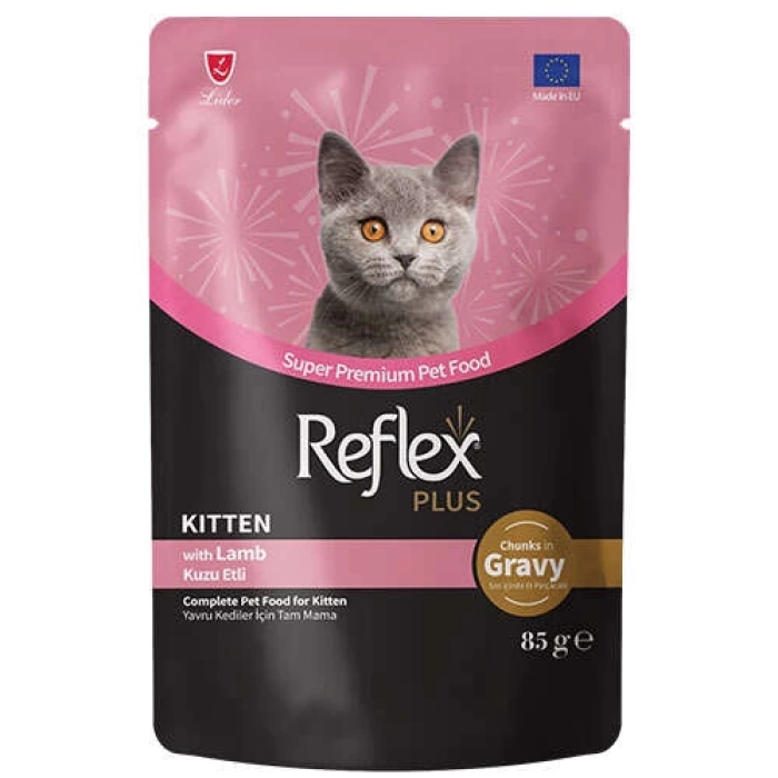 Reflex Plus Kitten Pouch Gravy Kuzu Etli Soslu Yavru Kedi Yaş Maması 85 Gr