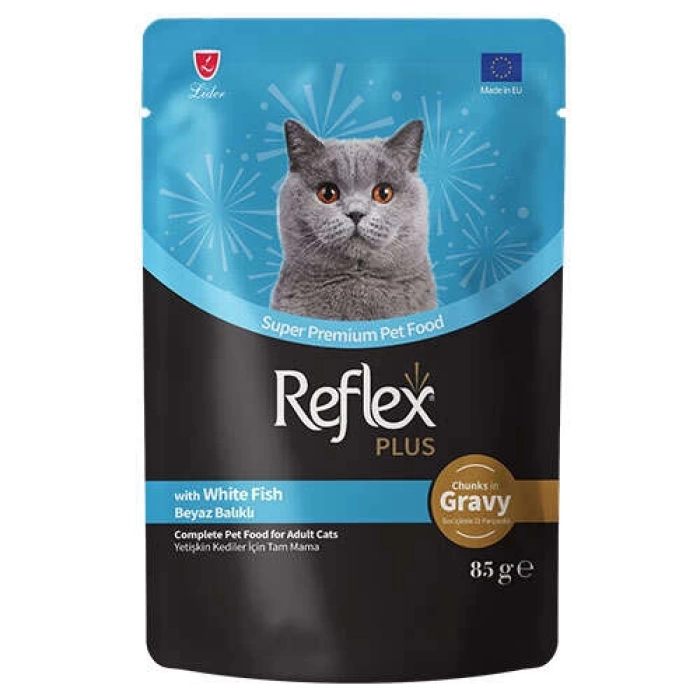 Reflex Plus Pouch Gravy Beyaz Balıklı Soslu Kedi Yaş Maması 85 Gr