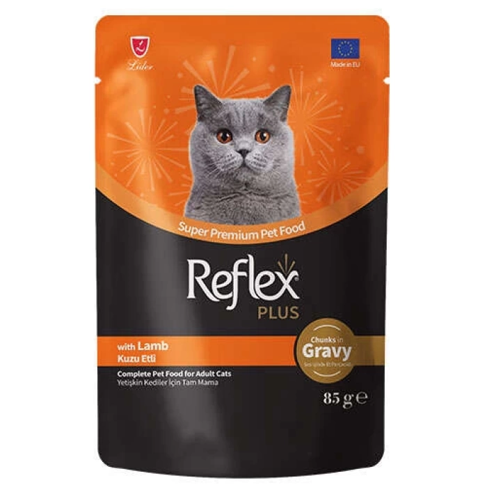 Reflex Plus Pouch Gravy Kuzu Etli Soslu Kedi Yaş Maması 85 Gr