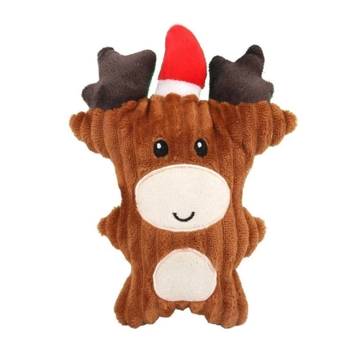 Sevimli Noel Figürlü Sesli Peluş Oyuncak Yılbaşı Şapkalı 16 cm