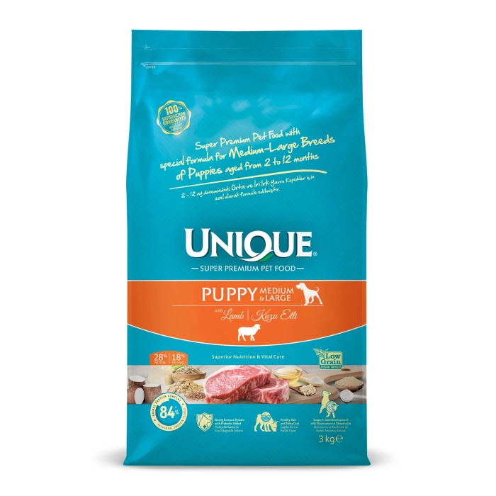 Unique Orta ve Büyük Irk Yavru Köpek Maması Kuzu Etli 3 Kg