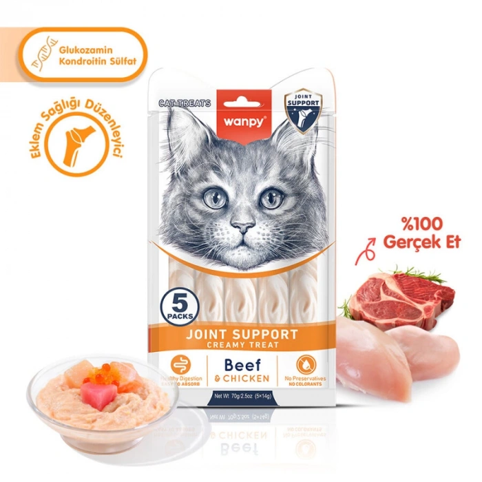 Wanpy Joint Support Sığır Etli ve Tavuklu Eklem Desteği Krema Kedi Ödül Maması 14 Gr (5li)