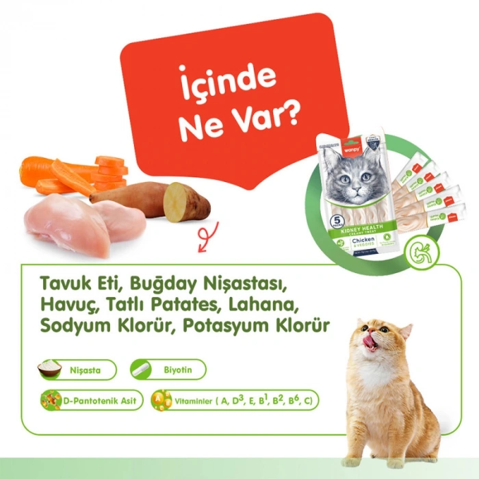 Wanpy Kidney Health Tavuklu ve Sebzeli Böbrek Sağlığı Desteği Krema Kedi Ödül Maması 14 Gr (5li)