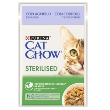 Cat Chow Pouch Sterilised Kuzu Etli ve Yeşil Fasülyeli Kısırlaştırılmış Kedi Yaş Maması 85 Gr