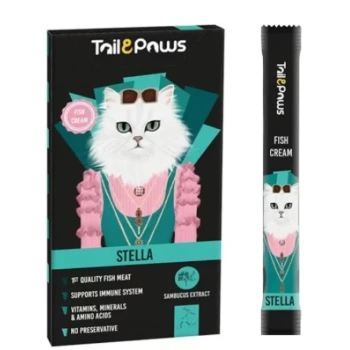 Tail & Paws Stella Somonlu ve Multivitaminli Şekersiz Sıvı Kedi Ödül Maması 15 Gr (5li)