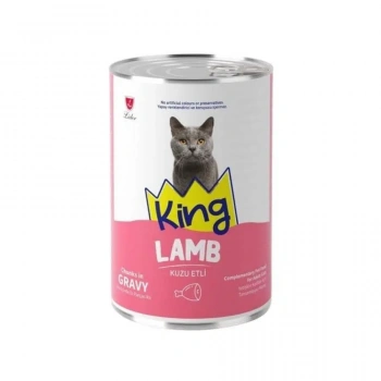 King Sos İçinde Et Parçacıklı Kuzu Etli Yetişkin Kedi Konservesi 400 gr