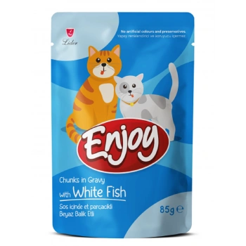 Enjoy Pouch Beyaz Balıklı Yaş Kedi Maması 85 Gr