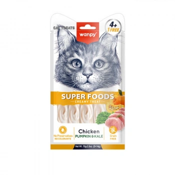 Wanpy Superfood Balkabaklı ve Kara Lahanalı Krema Kedi Ödülü 5x14 gr