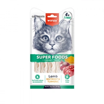 Wanpy Superfood Kuzulu Pancar ve Zerdeçallı Krema Kedi Ödülü 5x14 gr