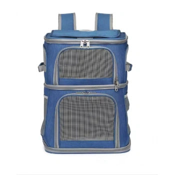 Çift Bölmeli Çıkarılabilir Tekerlekli Evcil Hayvan Arabası 5.4 Kg Kapasiteli Mavi