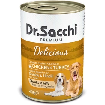 Dr. Sacchi Jöle Et Parçalı Tavuk ve Hindi Etli Köpek Konservesi 400 Gr