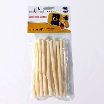 Esca Beyaz Burgu Çiğneme Kemiği Köpek Ödülü 12 Cm (20 Li Paket)