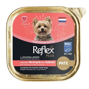 Reflex Plus Pate Karidesli ve Somonlu Küçük Irk Köpek Yaş Maması 85 Gr