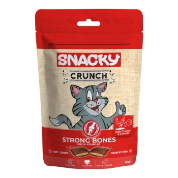 Snacky Crunch Strong Bones Güçlü Kemikler Tavuk ve Peynir Aromalı Kedi Ödülü 60 Gr