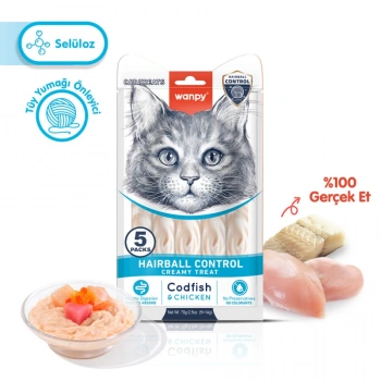 Wanpy Hairball Control Morinalı ve Tavuklu Tüy Yumağı Önleyici Krema Kedi Ödül Maması 14 Gr (5li)