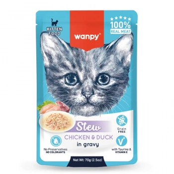 Wanpy Stew Sos İçinde Tavuk ve Ördekli Yavru Kedi Konservesi 70 gr