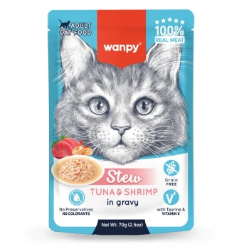 Wanpy Stew Sos İçinde Ton Balıklı ve Karidesli Yetişkin Kedi Konservesi 70 gr