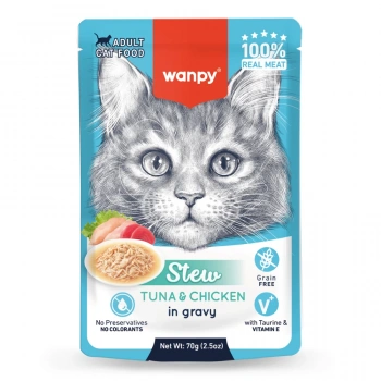 Wanpy Stew Sos İçinde Ton Balıklı ve Tavuklu Yetişkin Kedi Konservesi 70 gr
