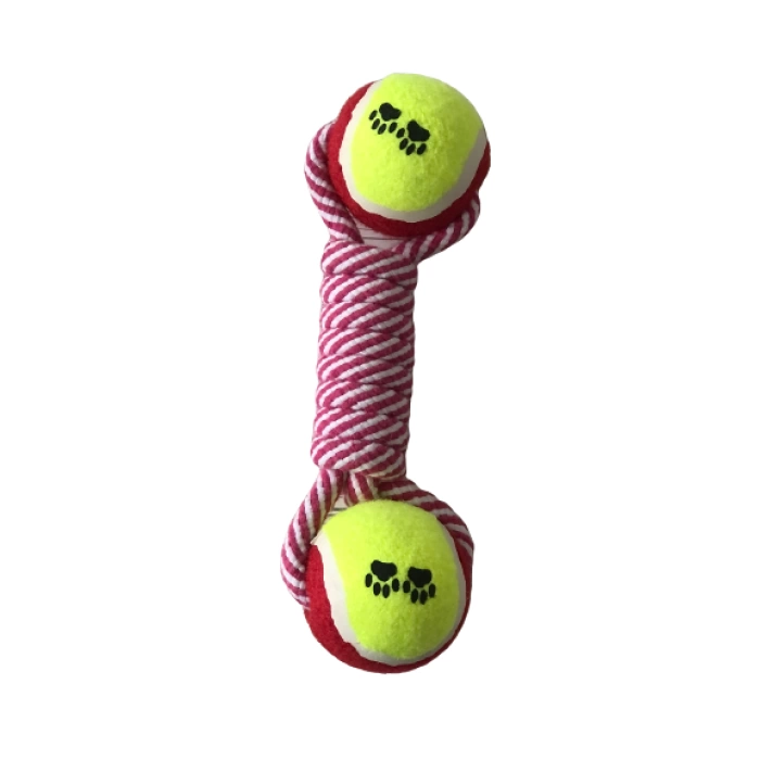 İki Tenis Toplu Köpek Diş İpi Oyuncağı 24 cm