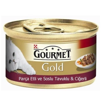 Gourmet Gold Parça Etli Soslu Tavuk Ciğerli Kedi Konservesi 85 Gr