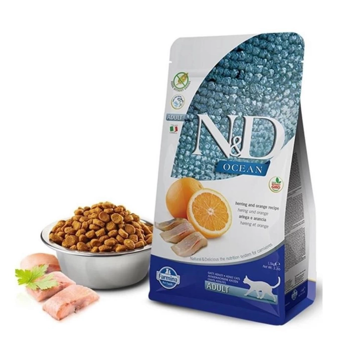 N&D Ocean Tahılsız Ringa Balıklı ve Portakallı Yetişkin Kedi Maması 10 Kg