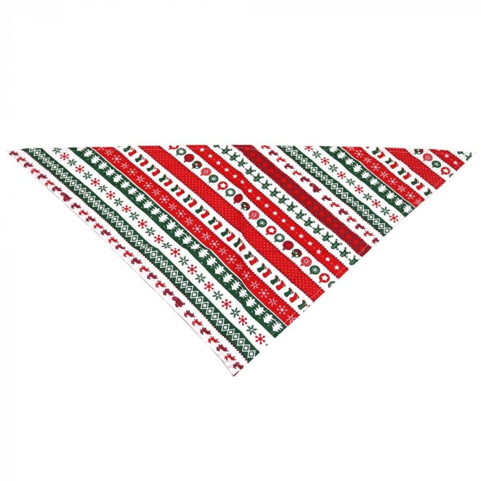 Kedi Köpek Çizgili Yılbaşı Desenli Bandana Medium 42x42x65 cm