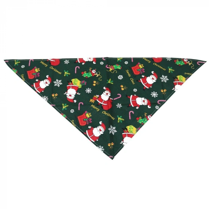 Kedi Köpek Noel Baba Desenli Bandana Yeşil Medium 42x42x65 cm