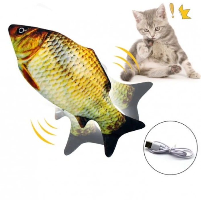 Kedi Oyuncağı Hareketli Şarjlı Peluş Balık