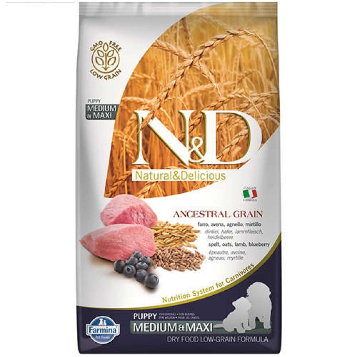 N&D Düşük Tahıllı Kuzu Yaban Mersini Orta ve Büyük Irk Yavru Köpek Maması 12 Kg