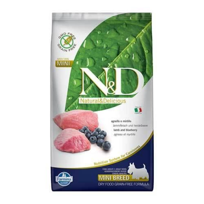 N&D Kuzu Etli Yaban Mersinli Tahılsız Küçük Irk Yetişkin Köpek Maması 2.5 Kg