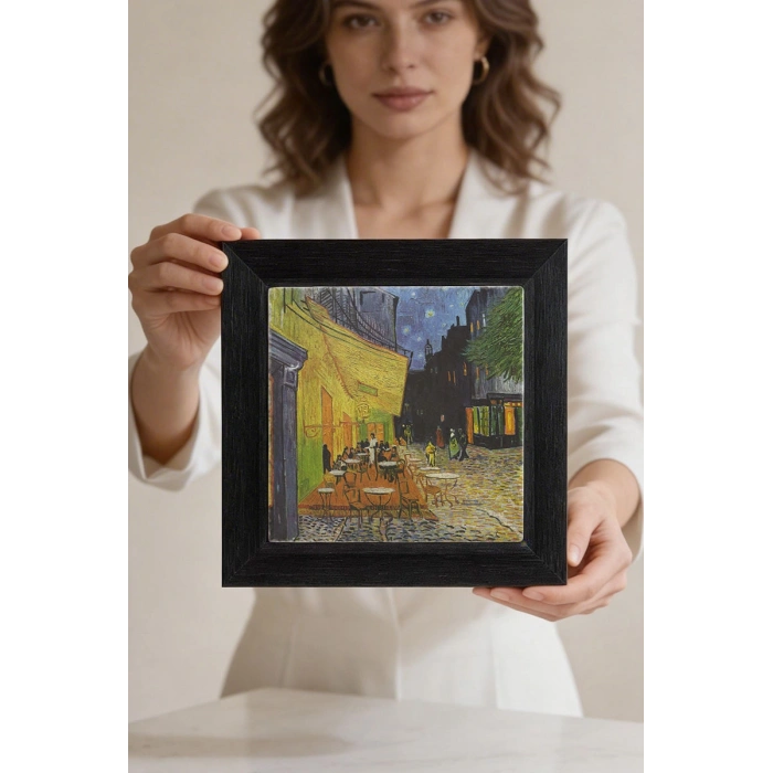 - Vincent Van Gogh - Ahşap Çerçeveli Taş Tablo