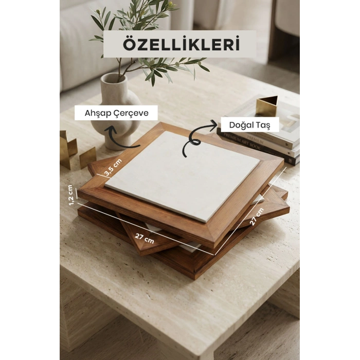 - Vincent Van Gogh - Ahşap Çerçeveli Taş Tablo