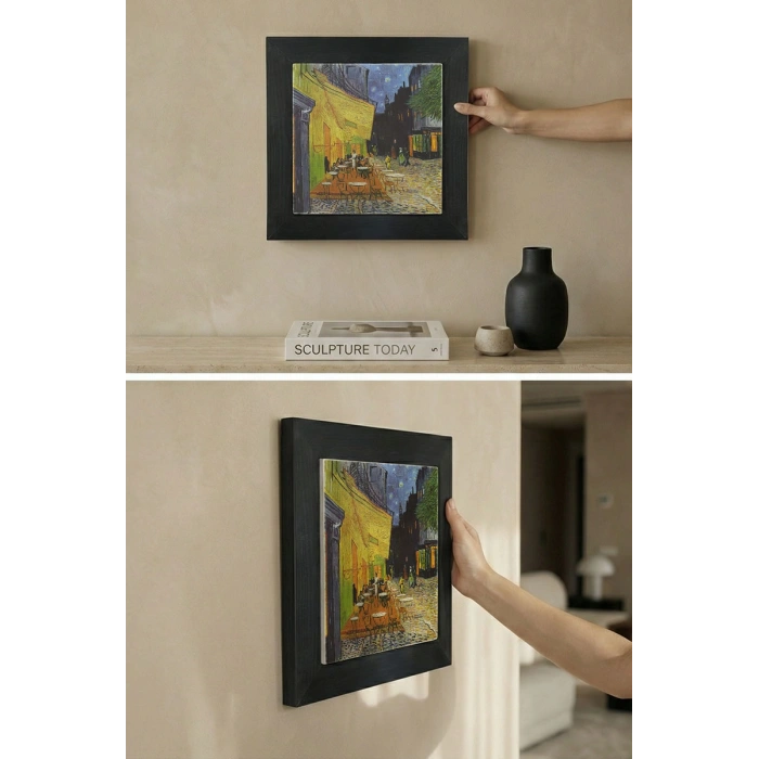 - Vincent Van Gogh - Ahşap Çerçeveli Taş Tablo