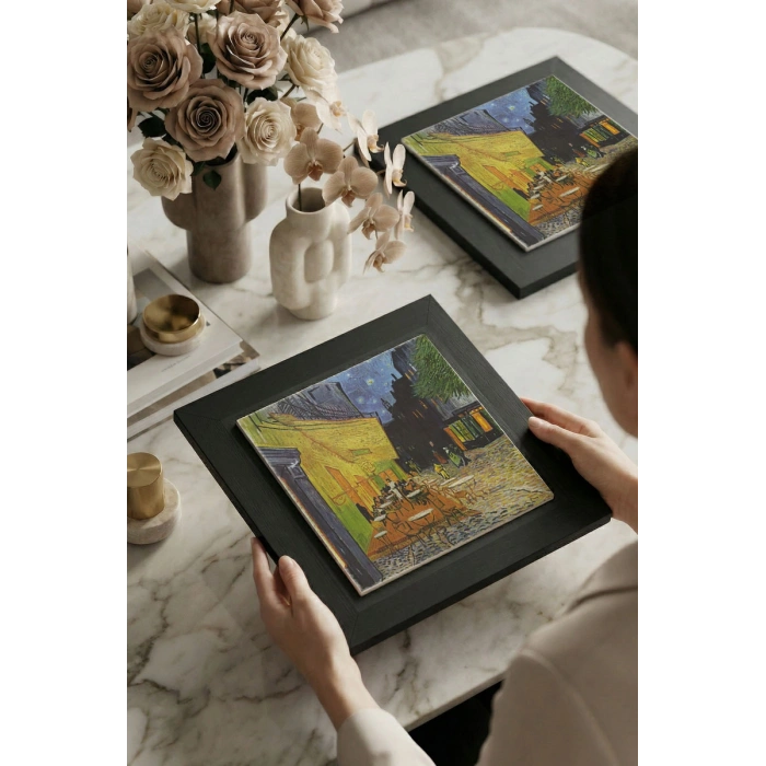 - Vincent Van Gogh - Ahşap Çerçeveli Taş Tablo