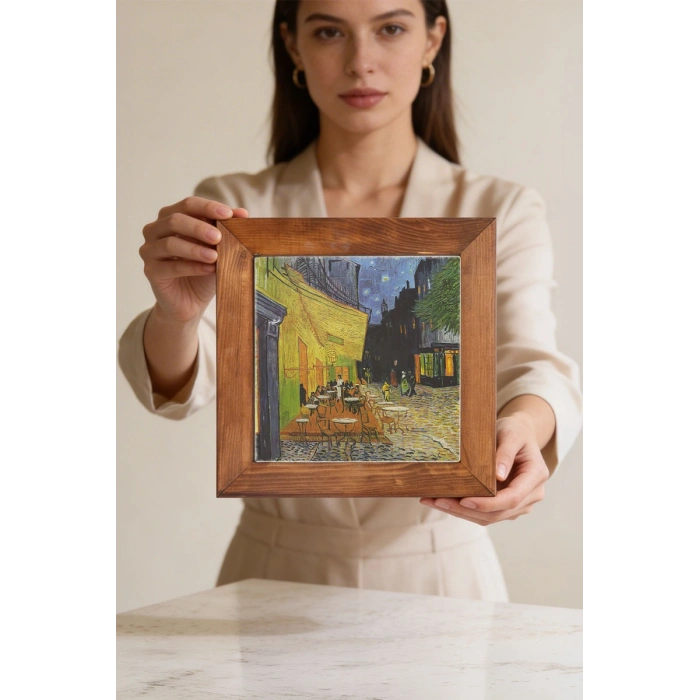 - Vincent Van Gogh - Ahşap Çerçeveli Taş Tablo
