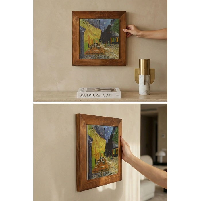 - Vincent Van Gogh - Ahşap Çerçeveli Taş Tablo