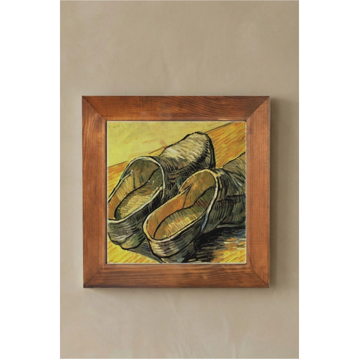 Vincent Van Gogh -A Pair of Shoes Taş Tablo - Doğal Ahşap Çerçeveli Taş Tablo