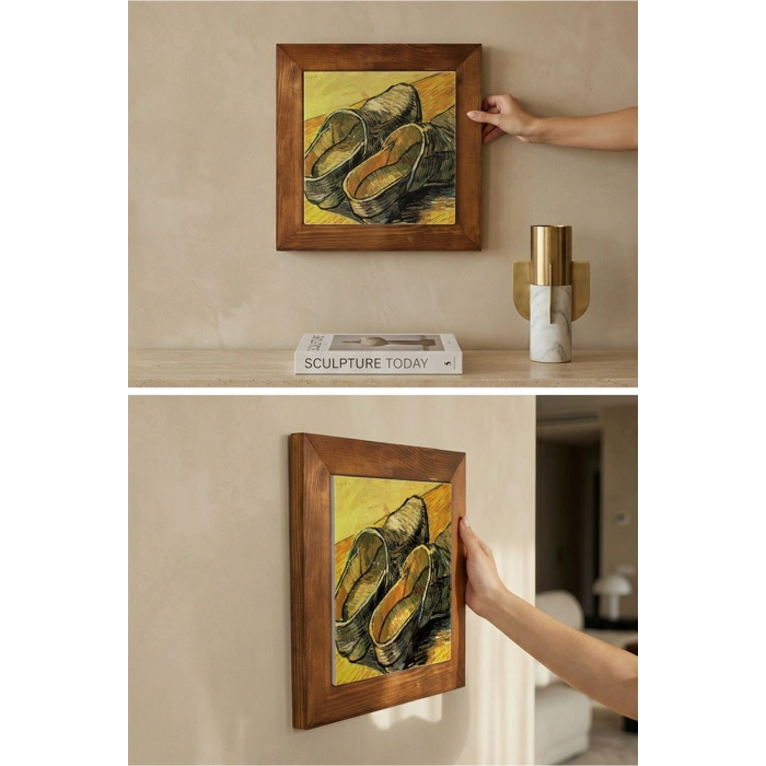 Vincent Van Gogh -A Pair of Shoes Taş Tablo - Doğal Ahşap Çerçeveli Taş Tablo