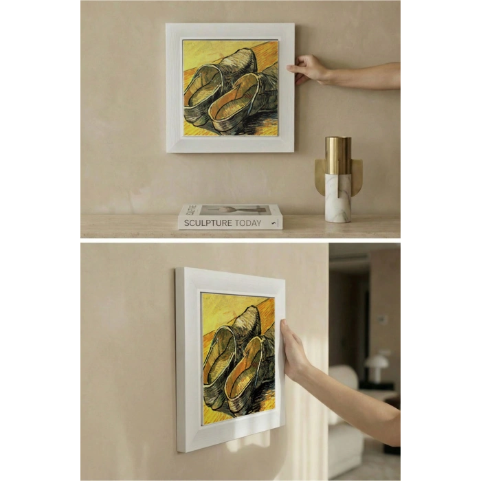 Vincent Van Gogh -A Pair of Shoes - Doğal Ahşap Çerçeveli Taş Tablo