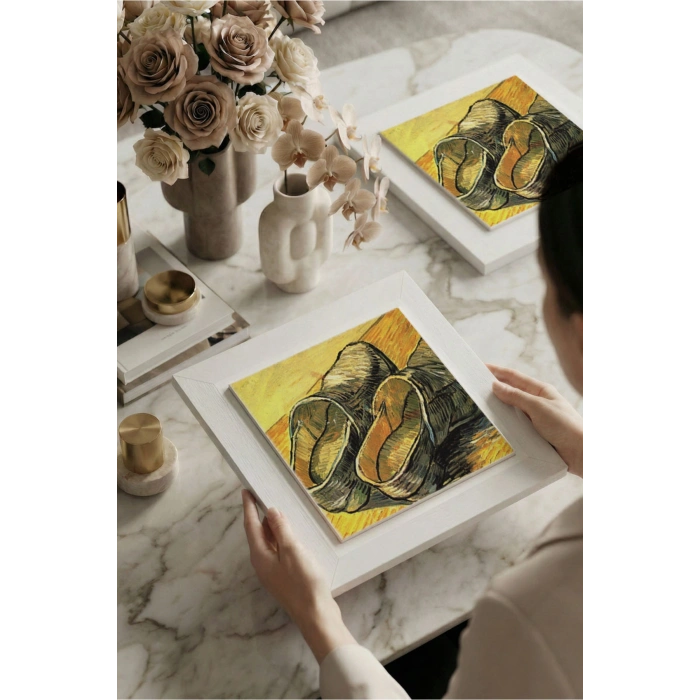Vincent Van Gogh -A Pair of Shoes - Doğal Ahşap Çerçeveli Taş Tablo