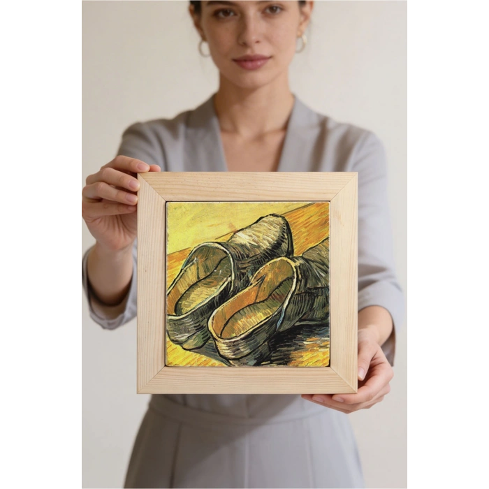 Vincent Van Gogh -A Pair of Shoes Taş Tablo - Doğal Ahşap Çerçeveli Taş Tablo