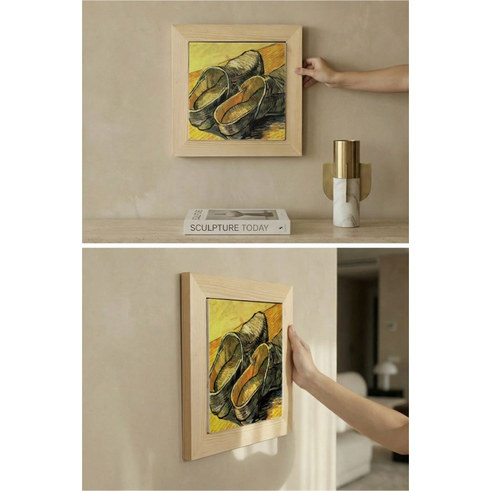 Vincent Van Gogh -A Pair of Shoes Taş Tablo - Doğal Ahşap Çerçeveli Taş Tablo