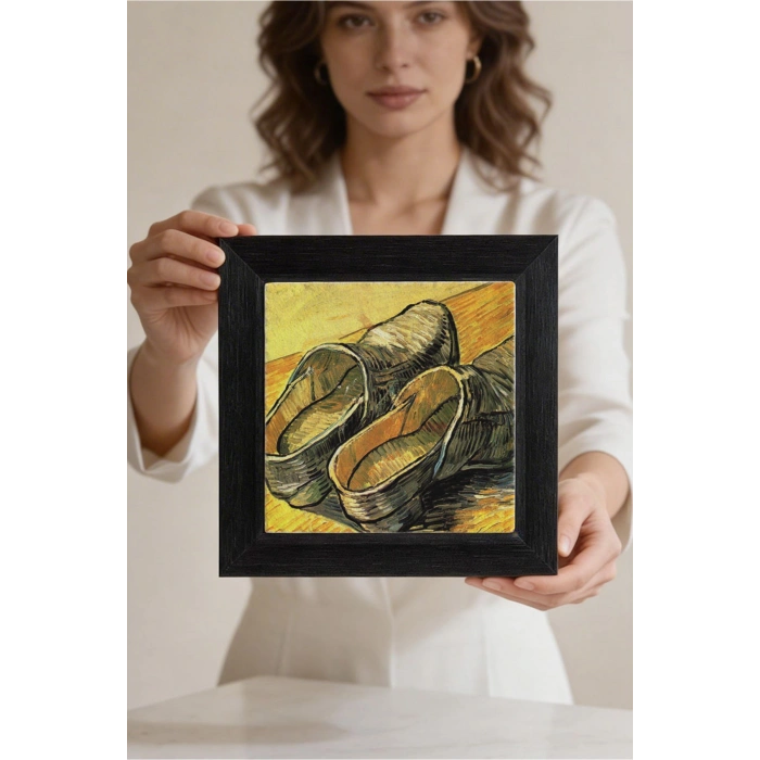 Vincent Van Gogh -A Pair of Shoes Taş Tablo - Doğal Ahşap Çerçeveli Taş Tablo