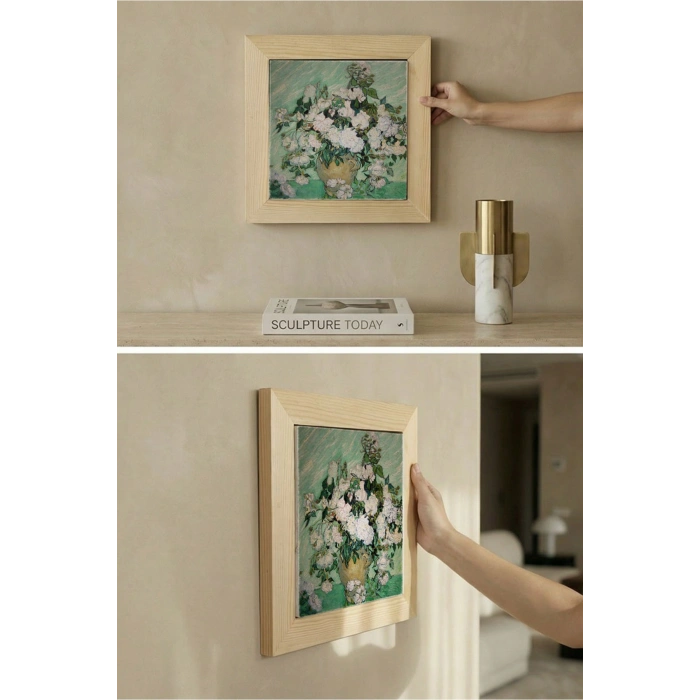 Vincent Van Gogh - Vazoda Güller - Doğal Ahşap Çerçeveli Taş Tablo