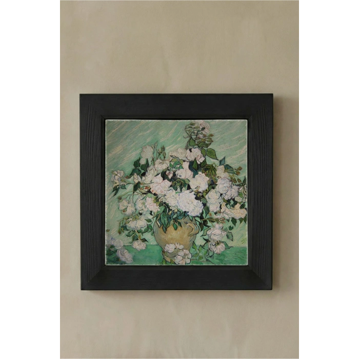 Vincent Van Gogh - Vazoda Güller - Doğal Ahşap Çerçeveli Taş Tablo