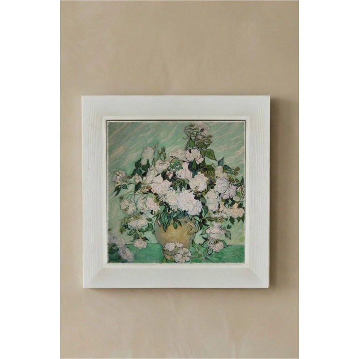 Vincent Van Gogh - Vazoda Güller - Doğal Ahşap Çerçeveli Taş Tablo