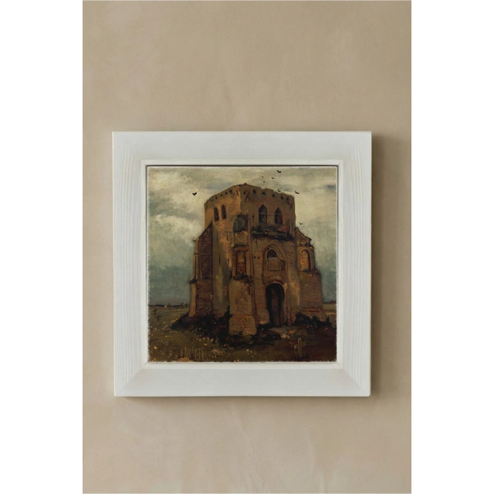 Vincent Van Gogh - Nuenende Eski Kilise Kulesi - Doğal Ahşap Çerçeveli Taş Tablo