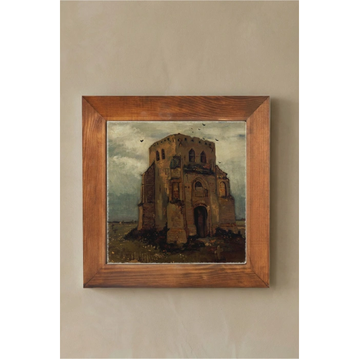 Vincent Van Gogh - Nuenende Eski Kilise Kulesi - Doğal Ahşap Çerçeveli Taş Tablo
