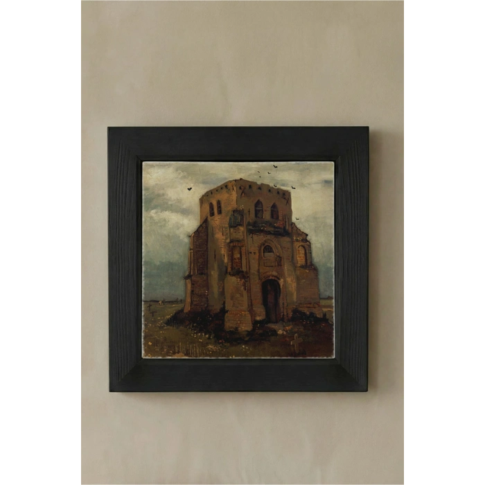 Vincent Van Gogh - Nuenende Eski Kilise Kulesi - Doğal Ahşap Çerçeveli Taş Tablo