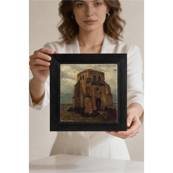 Vincent Van Gogh - Nuenende Eski Kilise Kulesi - Doğal Ahşap Çerçeveli Taş Tablo
